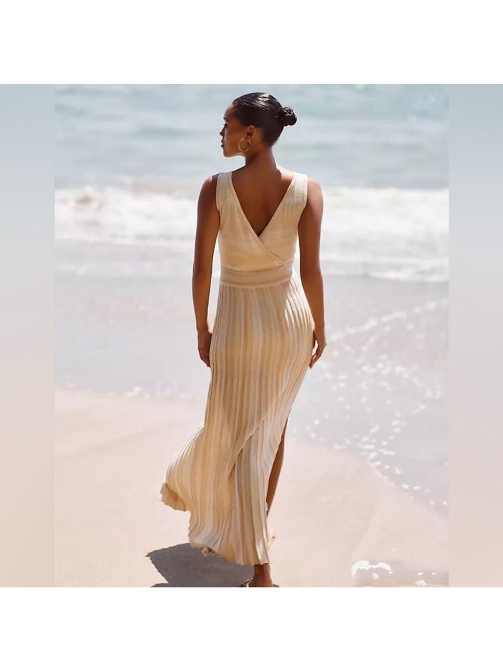 LoveShackFancy Mylene Ribbed Knit Maxi Dress Pastel Sunrise Metallic Size Small